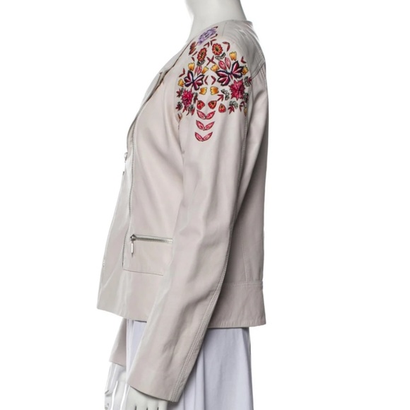 Rebecca Minkoff Lamb Leather Floral Print Biker Jacket - Picture 3 of 10